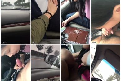 白皙漂亮的美女看见出差刚回来的男友突然开车接她下班,兴奋不已说：今天在车上玩玩吧.2人在马路边玩车震!